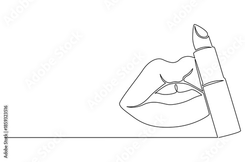 Continuous one line drawing of Female lipstick prints. Single line drawing illustration of Lips with Lipstick Product. Trendy vector design for Product concept vector art. Doodle line illustration.