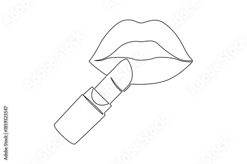 Continuous one line drawing of Female lipstick prints. Single line drawing illustration of Lips with Lipstick Product. Trendy vector design for Product concept vector art. Doodle line illustration.