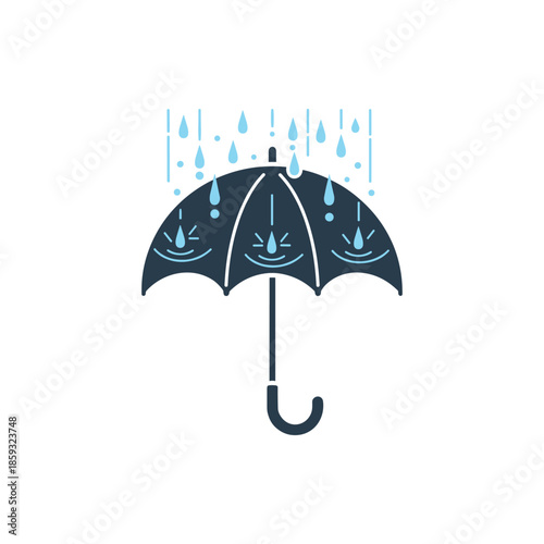 Cheerful graphic icon of an umbrella with smiling raindrops deflecting falling rain, symbolizing protection and a positive outlook. Represents resilience and safety against adverse weather