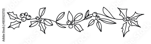 Winter holiday seasonal berry and leaf vine border for festive greeting cards, seasonal decorations, invitations, and printable festive designs