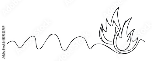 Smooth flowing ink stroke evolving from a gentle ripple into a vibrant fiery blaze, ideal for creative projects needing an energetic linear graphic.