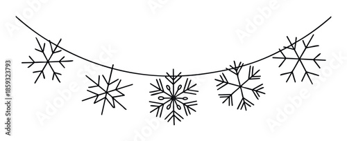 Decorate for the winter season and holidays with this handdrawn line art snowflake garland, perfect for winter events, seasonal greetings, and festive graphic applications