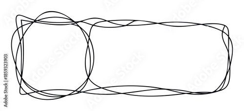 Dynamically hand drawn black outline forms a unique rectangular frame with a round section perfect for creative text overlays and graphic compositions