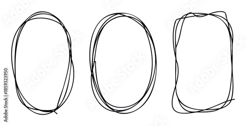 Enhance your creative projects with this collection of unique hand drawn scribble frames featuring organic shapes and a distinct marker outline aesthetic perfect for graphic highlighting