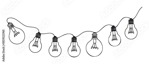 Simple hand drawn style light bulb garland string for event decoration ideas or party celebration themes and innovative concept presentations
