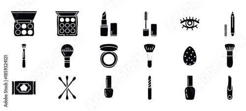 Variety of essential makeup and glamorous accessories, ideal for representing cosmetic routines, professional stylist equipment, or personal grooming supplies.