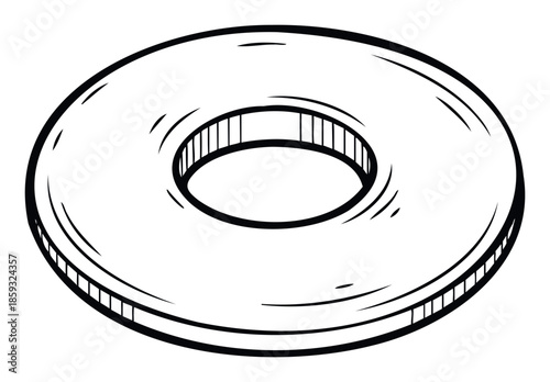 Minimalist monochrome graphic of a flat ringshaped component with an inner void, useful for symbolizing connection, completeness, or a foundational structure in modern educational and