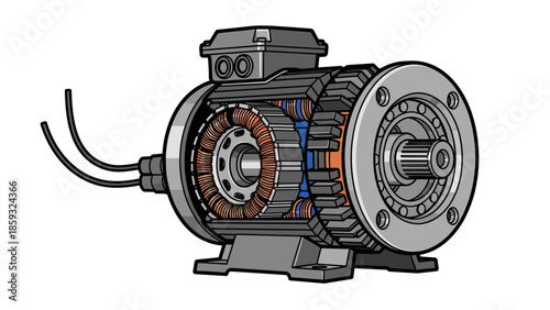 Detailed Illustration of Electric Motor Components.