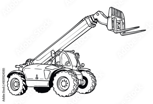 Industrial telehandler forklift truck heavy duty lifting machinery for material handling operations on construction sites and agricultural farms