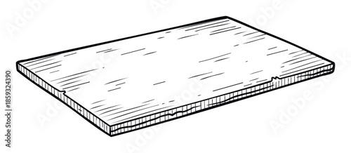 A simple handdrawn sketch of a rectangular wooden board depicted in perspective, ideal for graphic designers, educators, or decorators seeking a rustic and natural visual element.