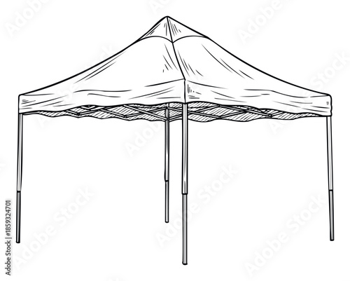 Versatile outdoor popup canopy tent line art with a peaked roof, perfect for illustrating event setups, market stalls, or temporary shade solutions.