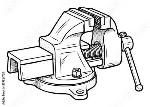 Heavy duty bench vise with strong clamping jaws and a rotating base is essential mechanical workshop equipment for secure grip in engineering projects, repair, and manufacturing