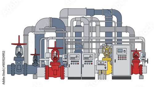 Industrial Machinery with Pipes and Valves.