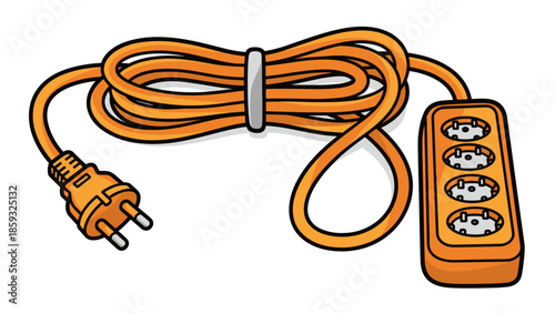Orange Extension Cord with Three Sockets.