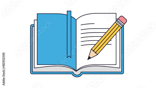 Open Book with Pencil on Page.