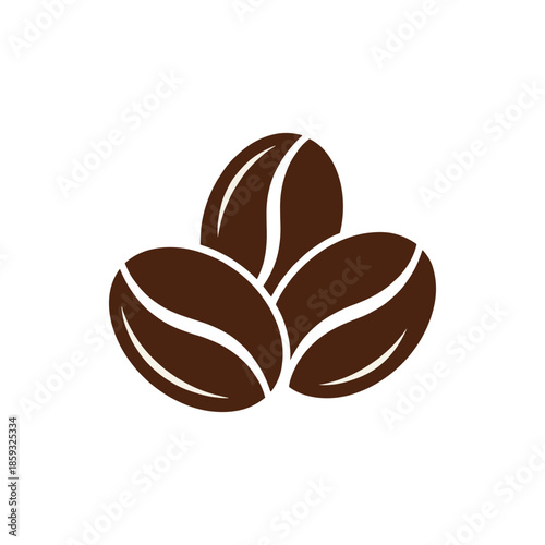 Vector graphic of three dark roasted coffee beans, an iconic representation symbolizing invigorating energy, delightful aroma, and the rich flavor of a fresh morning brew