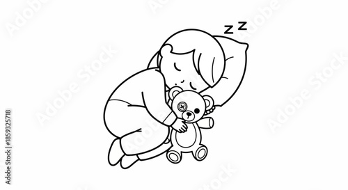 Child Sleeping Peacefully with Teddy Bear Illustration.