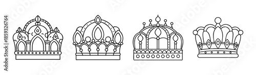 Elegant collection of diverse royal crowns vector outline illustrations for design