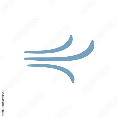 Simple abstract illustration of flowing wind or air currents, with three elegant blue lines sweeping across a white background