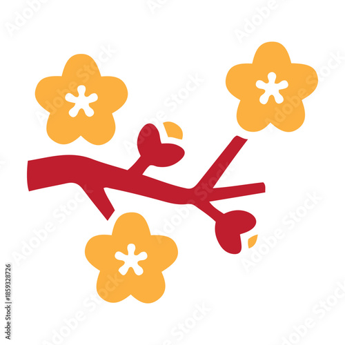 Vibrant plum blossoms on a traditional branch, symbolizing prosperity and renewal for a festive Lunar New Year celebration, embracing cultural traditions