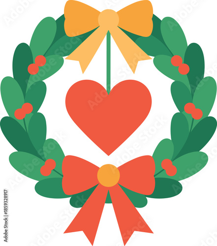 Christmas Wreath with Heart and Ribbons