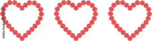 Red circular patterns forming three heart shapes circles