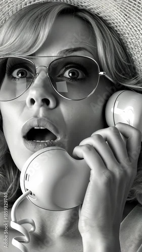 Woman with sunglasses reacts while talking on the phone in a bright outdoor setting