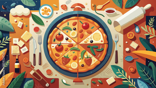 Vintage Style Pizza Party Flyer Template Illustration