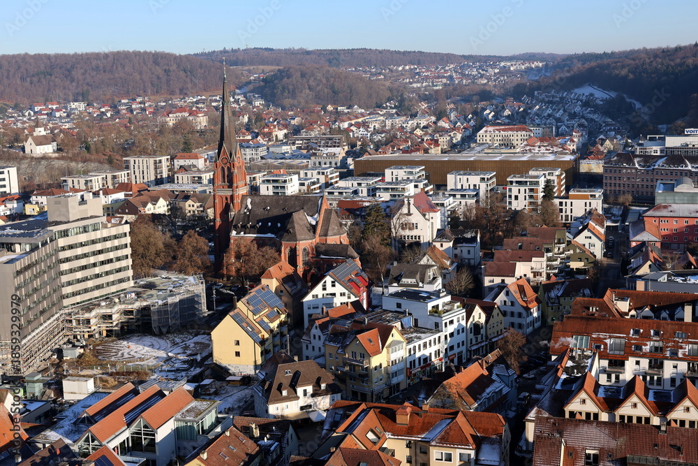 Fototapeta premium Blick auf die Pauluskirche und die Innenstadt von Heidenheim