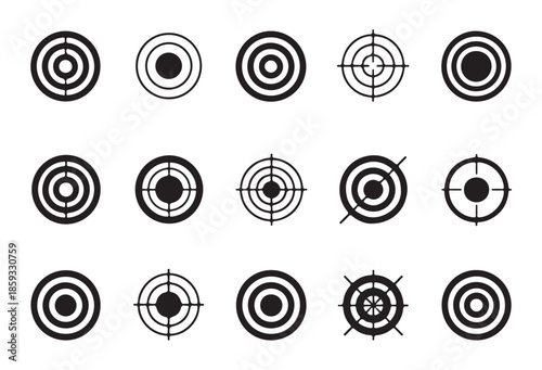 Assorted target icons and aiming symbols featuring concentric circles and line grids for tactical visualization