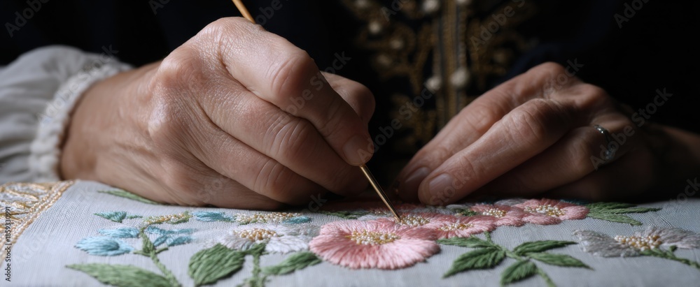 Obraz premium craftsperson enhancing exquisite fabric with intricate embroidery details