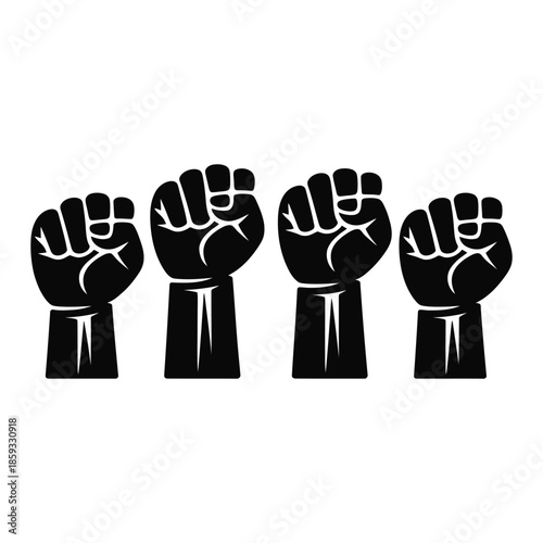 Four fists raised in solidarity