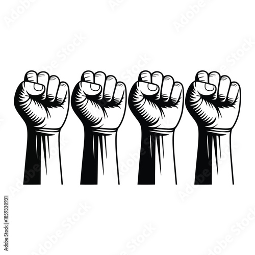Four fists raised in solidarity