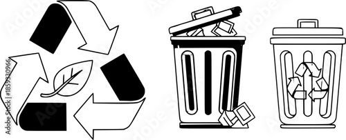 Recycle & Trash can icons set. Trash bin symbol. Recycle symbol. Vector illustration
