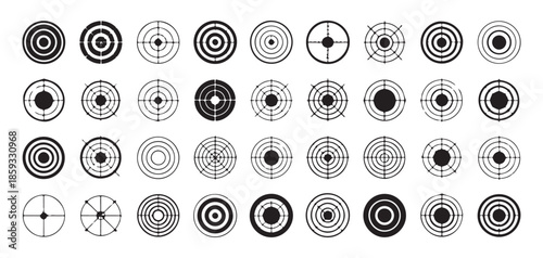 Accuracy aiming mark collection set bullseye icons vector precision symbols target crosshair elements graphic design.