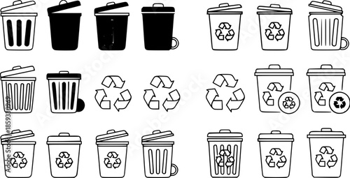 Recycle & Trash can icons set. Trash bin symbol. Recycle symbol. Vector illustration
