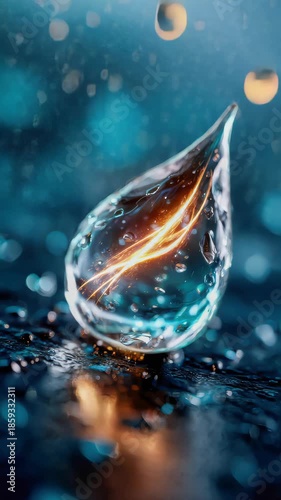 Wallpaper Mural Abstract water droplet enclosing a glowing fiery energy streak, symbolizing power, transformation, and dynamic motion Torontodigital.ca