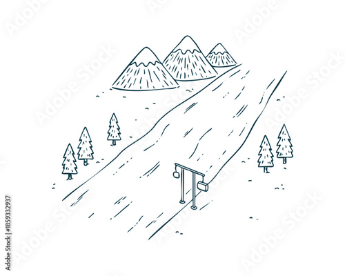 Isometric Ski Resort Lineart Illustration