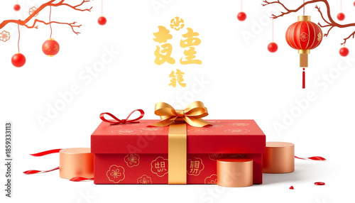 Chinese New Year Gift Box Isolated on White