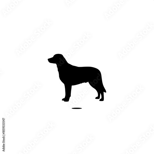 “Clean and simple dog silhouette artwork, centered composition, black on white, subtle depth through shadow.”