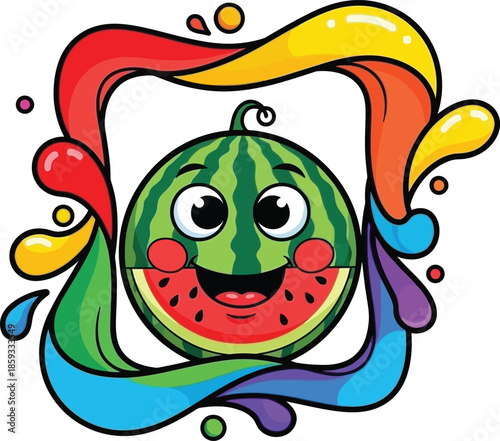 funny watermelon smiling on white background