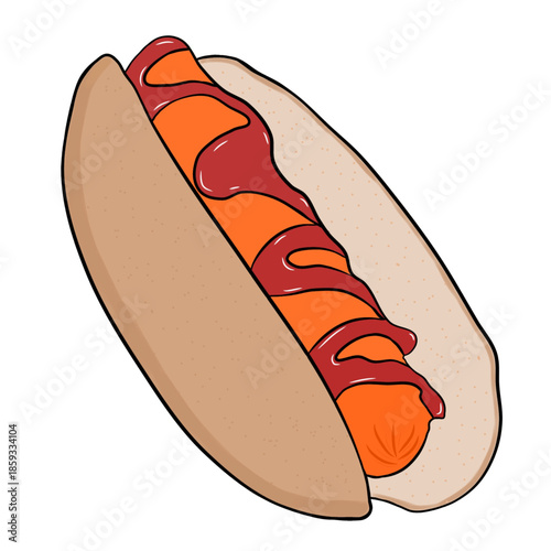 A hotdog with ketchup vector. 