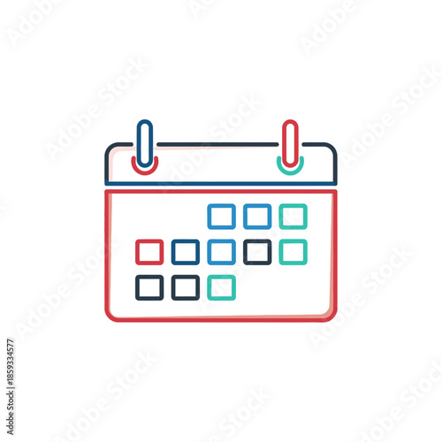 Flat Calendar Icon with Colorful Squares, Reminder, Planning, Schedule