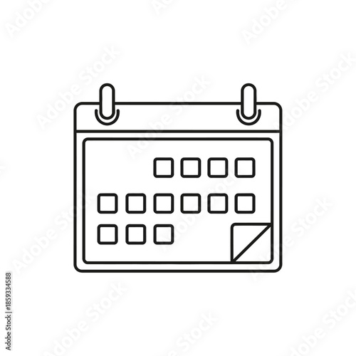 Flat outline icon of a calendar with days and a corner turned down