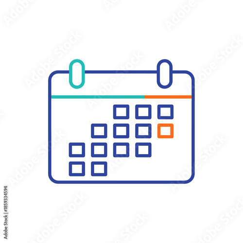 Flat icon of a calendar with marked dates and colorful accents