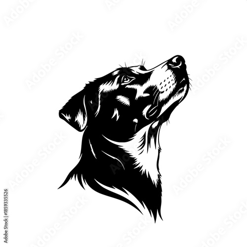 “Elegant minimalist dog illustration, solid black silhouette, calm pose, refined modern aesthetic.”