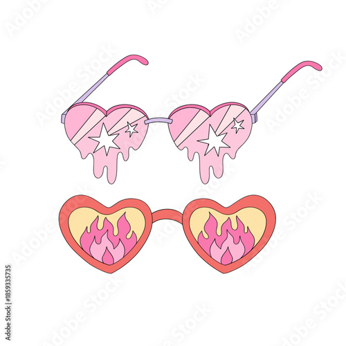 Heart Shaped Sunglasses Clipart, Funny Anti Valentines Day Sarcastic Love Retro Aesthetic Illustration for T-Shirt Design, Scrapbooking and Stickers
