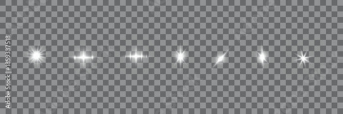 Set of realistic light effect elements including starbursts and horizontal flares 0n abstract background