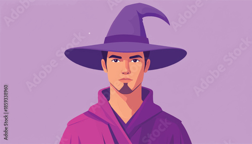 Illustration of a man wearing a wizard hat and robe.