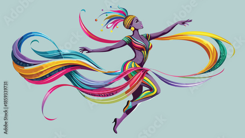 Silhouette of Samba Dancer with Flowing Ribbons